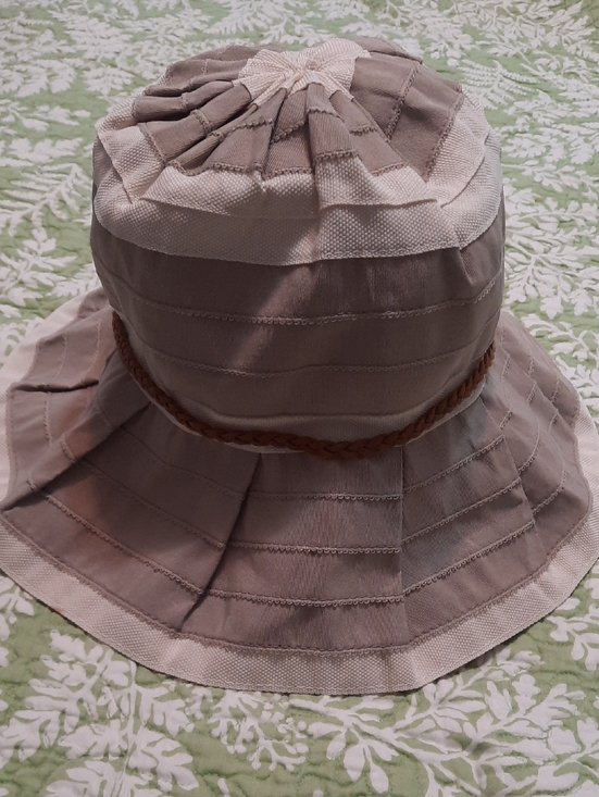 San Diego Hat Company Accessories - San Diego Hat Company Taupe and Cream Pleated Bucket Hat with Braided Trim